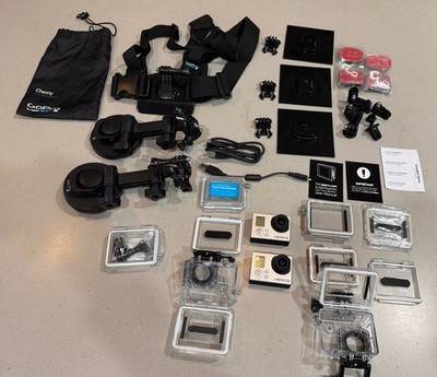 GoPro HERO3 Black 2 Cameras 2 Batteries 2 Cases Tested Huge Bundle Car Mounts