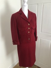 Vintage 1960s Tweed Skirt Suit XS Small Cranberry Red Jackie Kennedy Old Money