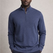 Brooks Brothers Cotton Cashmere Blend Men's Blue Quarter Zip Sz Large