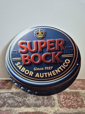 SUPER BOCK Bier Blechschild Portugal Werbeschild Kronkorken Optik 20cm Bar Deko 