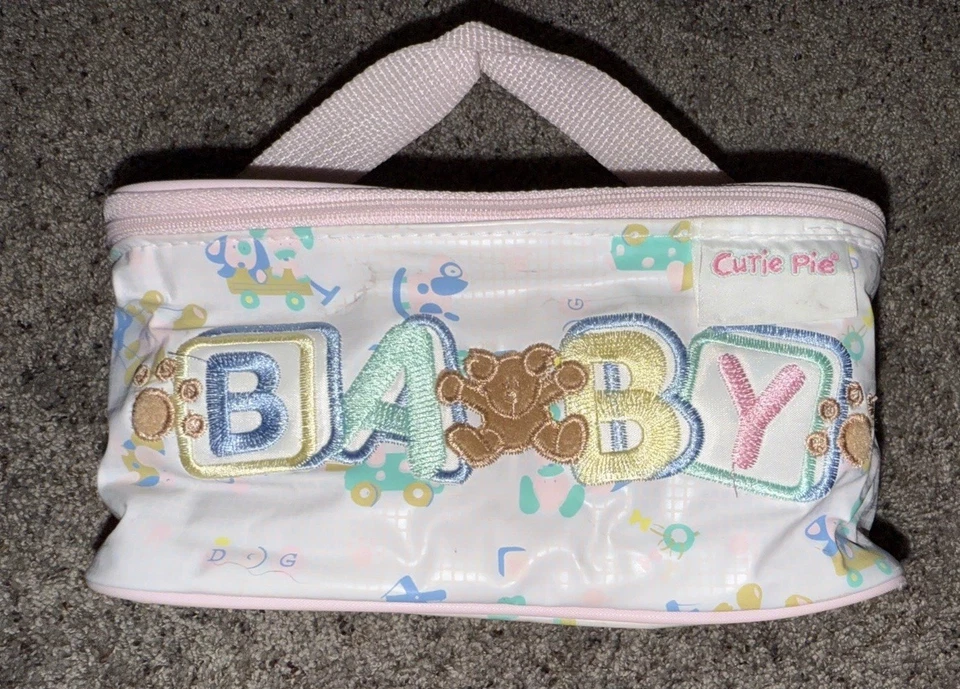 Vintage Cutie Pie Baby Bottle Diaper Bag Square Nylon 80’s Pink Bear’s - Image 3 of 4