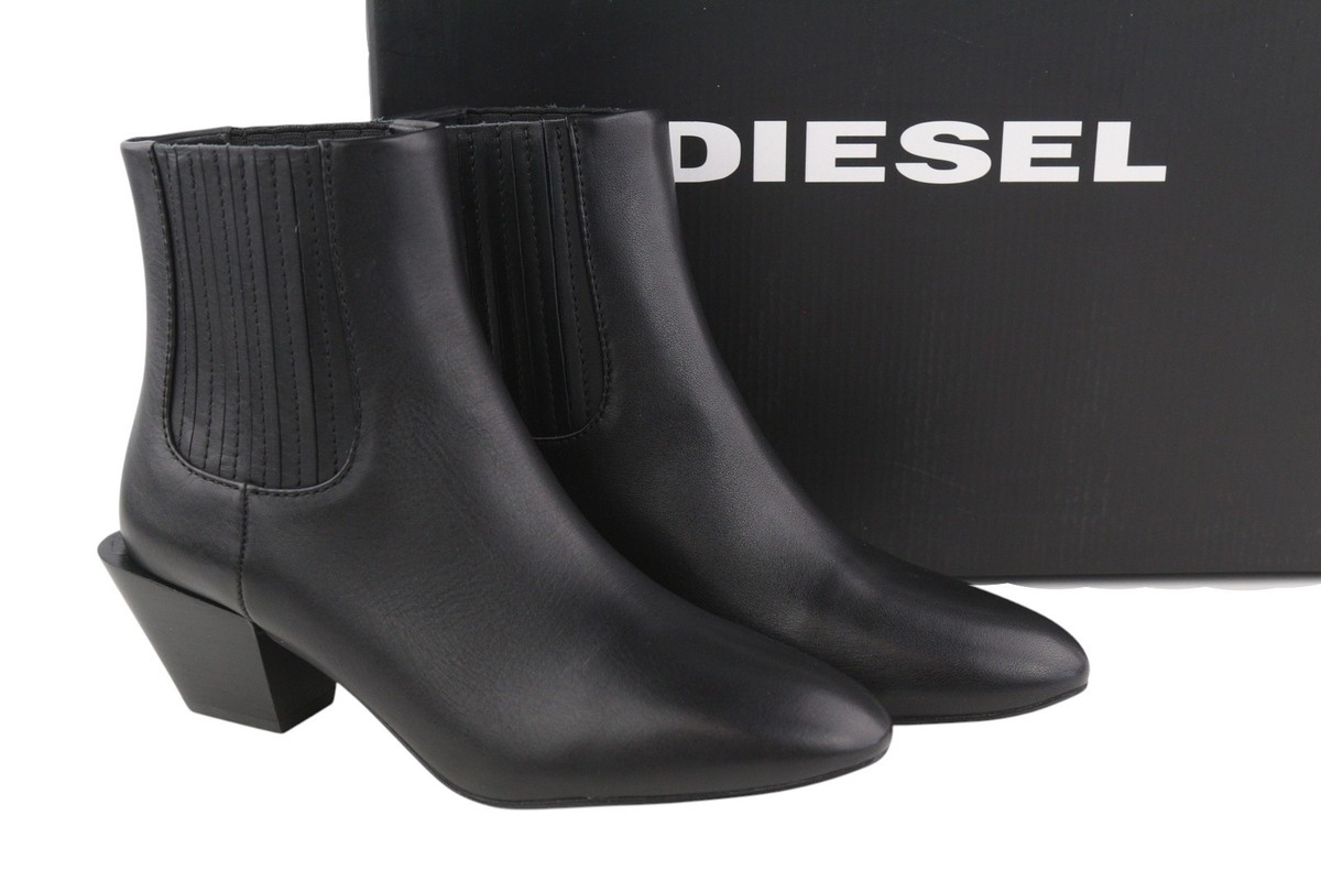 DIESEL D-Texanne CH Women Boots EU38 Black Leather Almond Ankle