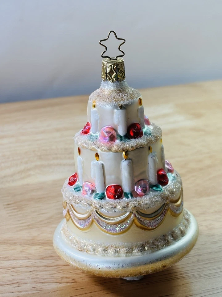 De colección Antiguo Mundo Navidad Vidrio Soplado Adorno Boda Pastel Alemania Rosa Rojo Oro Foto 3 de 4