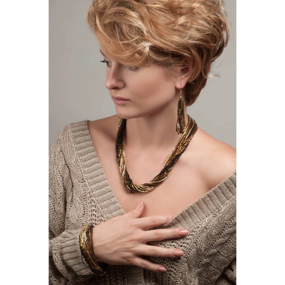 GlassOfVenice Murano Gloriosa 24 Strand pulseira de contas de sementes - Topázio e Gol - Imagem 3 de 4