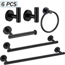 6 PCS Black Bathroom Accessories Set Wall Mounted Hardware Fixture Set Stainless