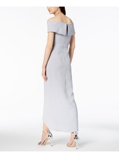 XSCAPE Womens Gray Pleated Off Shoulder Full-Length Formal Tulip Dress 10