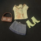 Vintage Barbie Doll Boho Style Denim Skirt, Top, Boots, Purse Outfit Clothes Lot