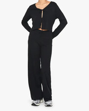 Boohoo Ribbed Tie Front Crop Top & Wide Leg Trousers Set UK 12 Two Piece Co-Ord