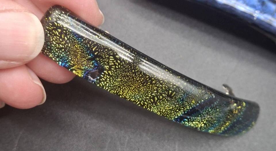 3 French-style Barrette Lot Dichroic Glass Hand Blown 1.5-2" Hair Accessories - Image 2 of 4
