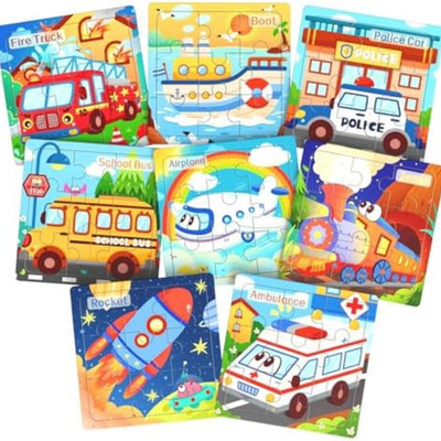 Wooden Puzzles for Toddlers, 8 Pack Vehicle Jigsaw Puzzles for Kids3-5, 9