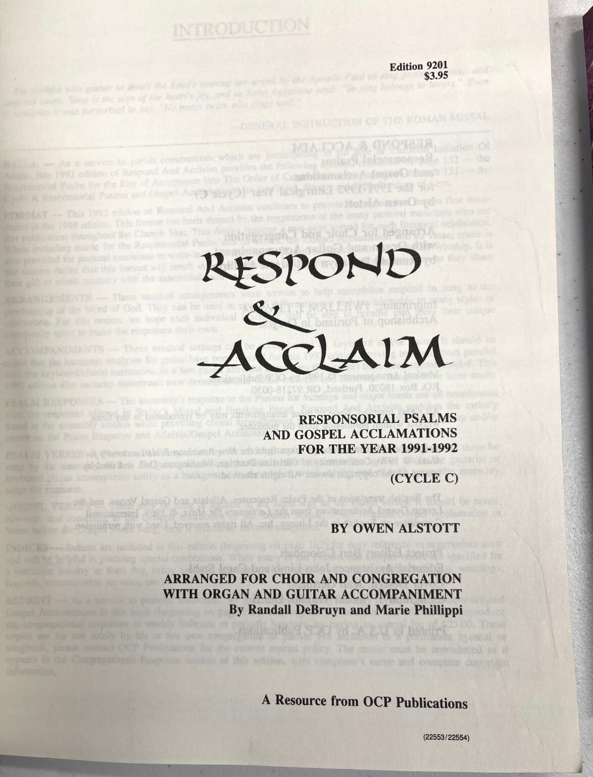 Respond & Acclaim 1991 -1992 Catholic Liturgy & Hymns Paperback Set