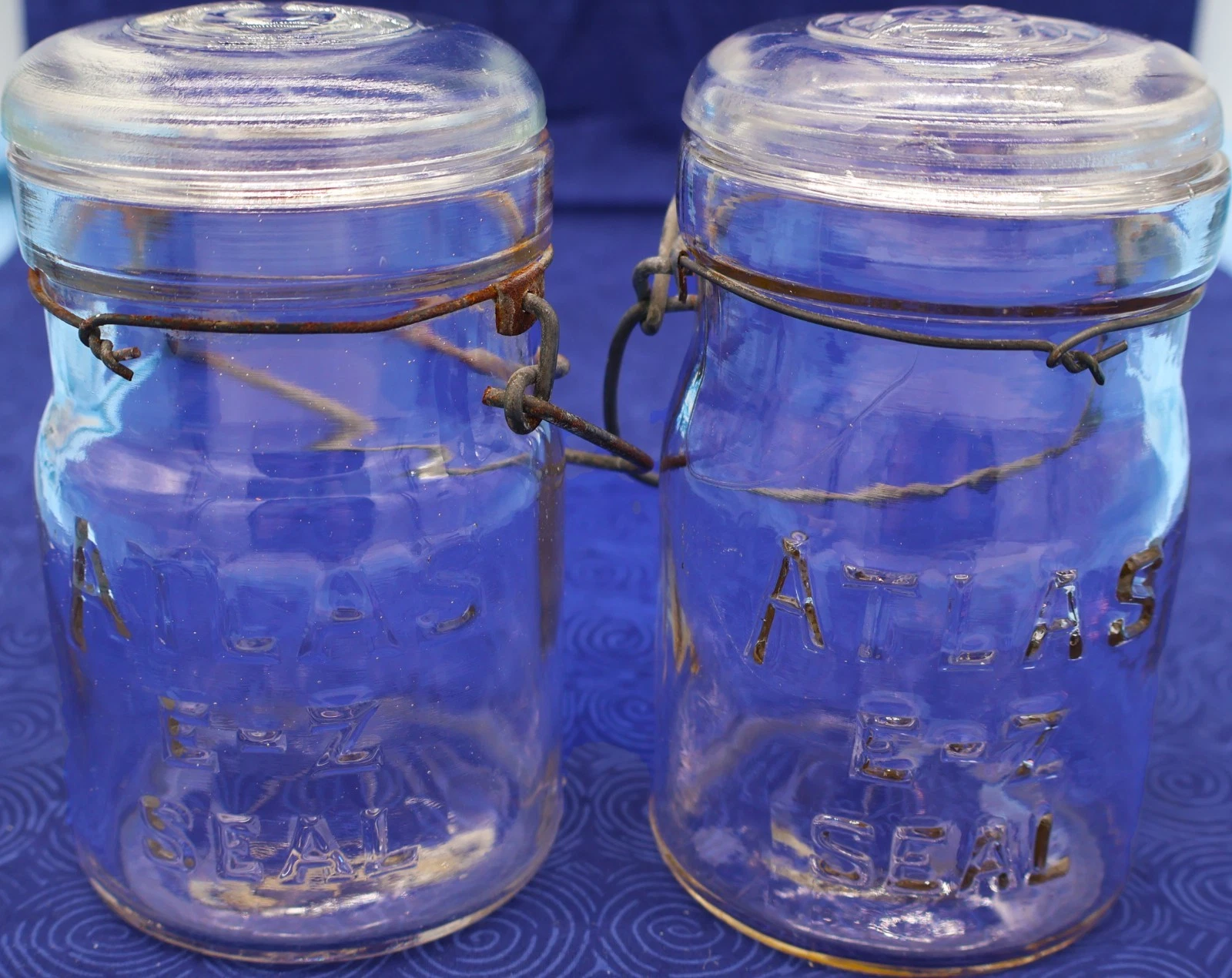 Vintage Atlas E-Z Seal Glass Jars w/ Wire Bail Lids – Set of 2 – Clear – No Chip