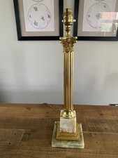 Vintage Mid Century Corinthian Reeded Column Table Lamp - Brass and Onyx Lamp