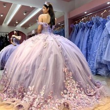 Lavender Quinceanera Dresses Ball Gown Beaded Lace Appliques Bow Sweet 16 Party