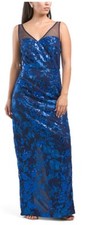 JS COLLECTIONSSleeveless Sequin Gown With Illusion Shoulder