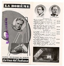 Opera LA BOHEME PUCCINI GIGLI CATALOGO DISCHI ed LA VOCE DEL PADRONE 1938