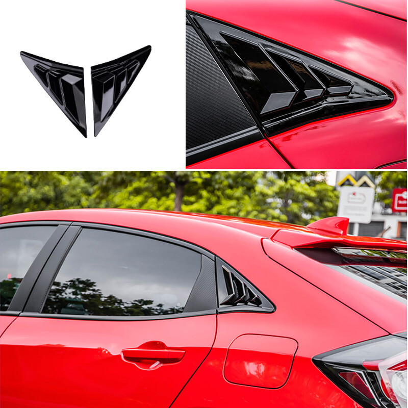 Side Window Quarter Louver Trim Bright Black for 2016-2021 Honda Civic Hatchback