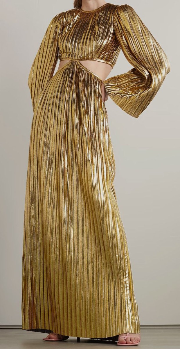 $2365 Rasario Women's Gold Pleated Long Sleeve Gown Dress Size FR 42/ US 10 $2365 Rasario Women's Gold Pleated Long Sleeve Gown Dress Size FR 42/ US 10