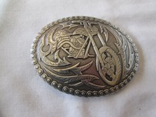 Crumrine Biker Motorcycle Belt Buckle Chopper Silver Tone Oval Chain Edge NEW