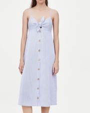 Zara pinstripe blue white button tie front midi dress small