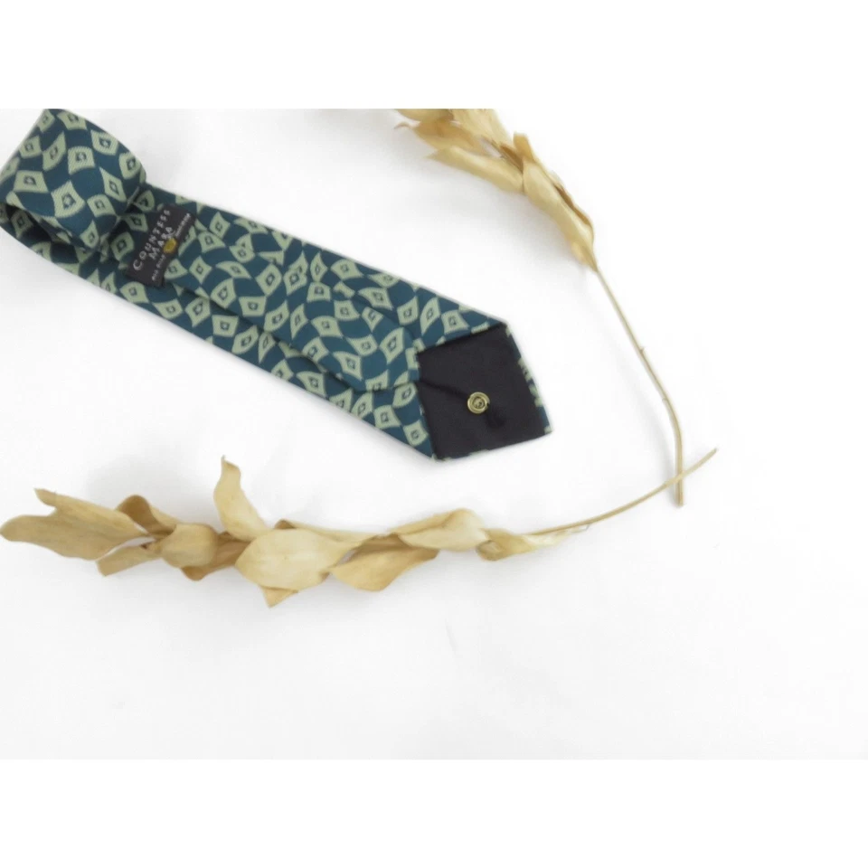 Corbata de seda vintage condesa Mara verde gris verde azulado geométrica 56 pulgadas de largo años 80  Foto 4 de 4