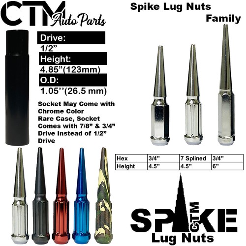 20Pc 4.5" TALL CHROME 7/16-20 SPLINE SPIKE LUG NUT+KEY FIT VINTAGE PONTIAC OLDM - Picture 2 of 2