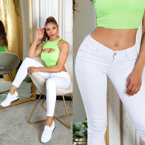 Skinny Mujer Pantalón Pitillo Con Deko-Schleifen Blanco #H2349 - Picture 4 of 42