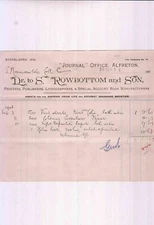 S. ROWBOTTOM AND SON, Alfreton 1908 Printers, Publishers Etc Invoice Ref 48026