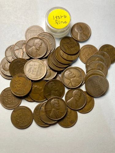 1931-D LINCOLN WHEAT CENT ROLL, HIGH GRADE, 50 COINS, ALL COINS "FINE"