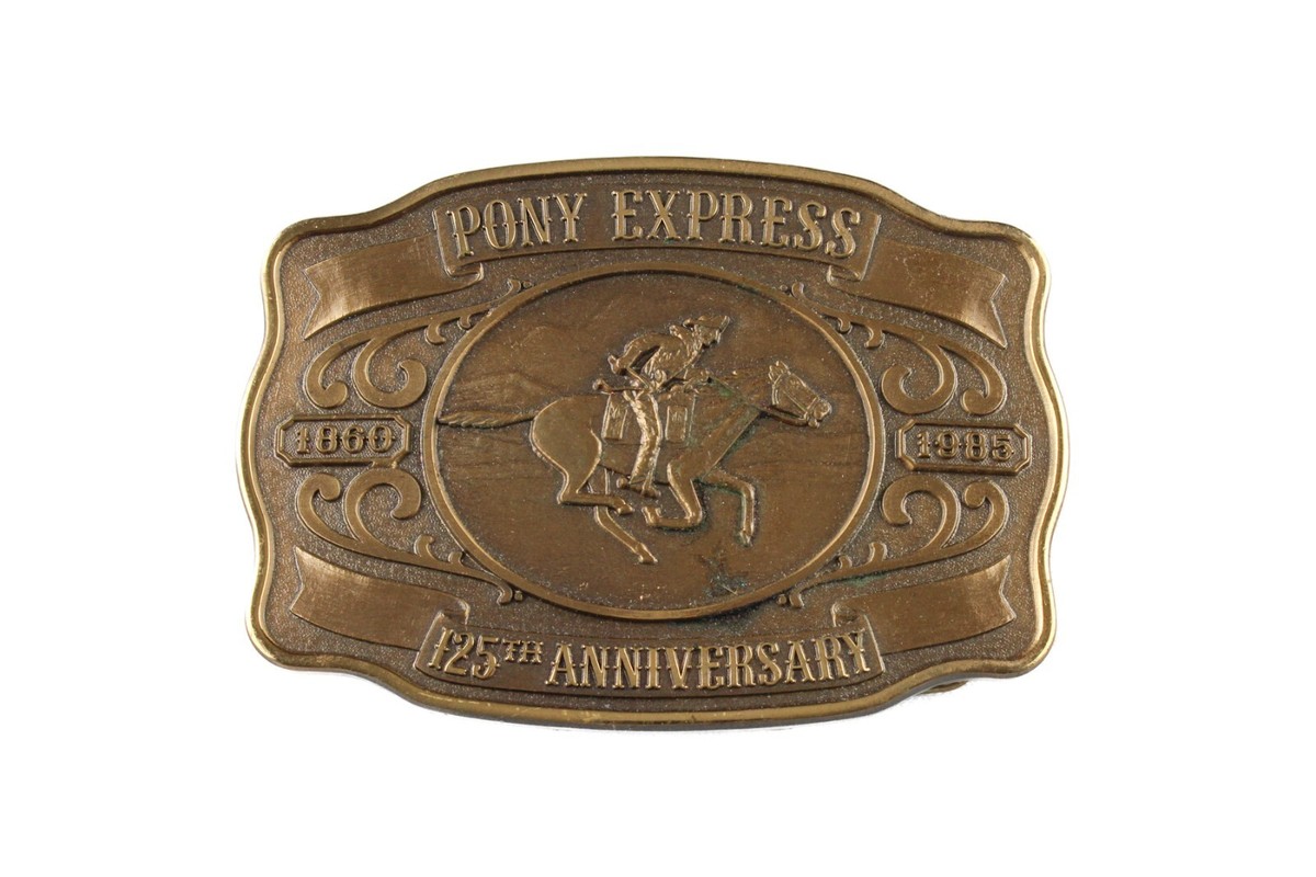 Vintage 80's 1985 Pony Express 125th Anniversary Bronze Belt