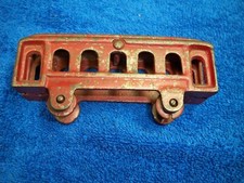 Vintage Cast Iron Toy Red Trolley Car 1920s Style 4 5/8" L Original Paint