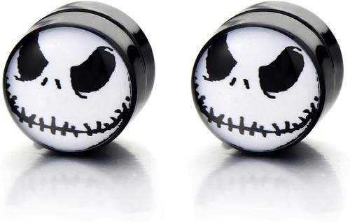 10MM Magnetic Black Circle Alien Stud Earrings for Men Women, Non-Piercing Clip