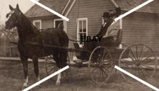 C 1907-1920s OOAK RPPC Horse Wagon Buggy Man Woman House Kruxo BW