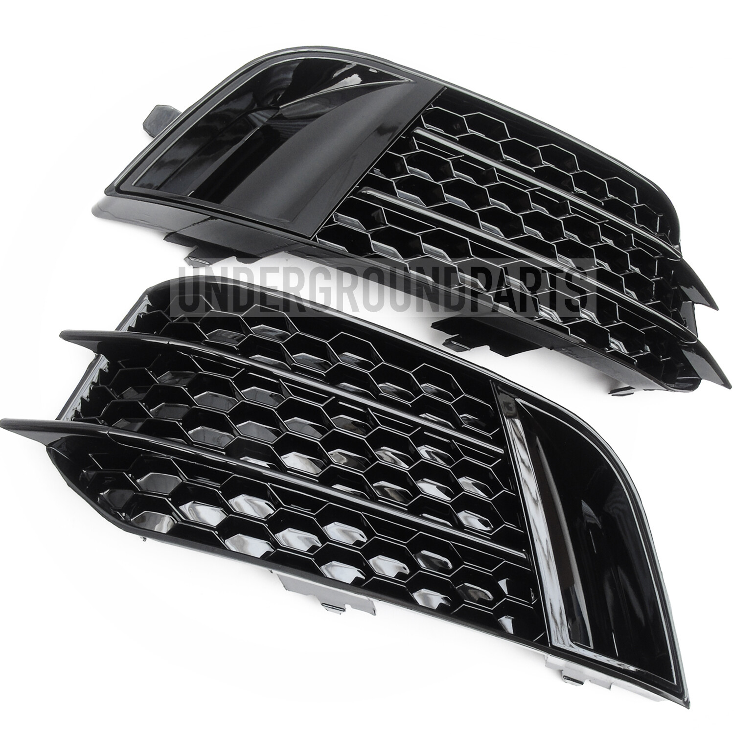 AUDI A1 RS1 STYLE BLACK FRONT BUMPER HONEYCOMB MESH FOG LIGHT SURROUNDS GRILLES