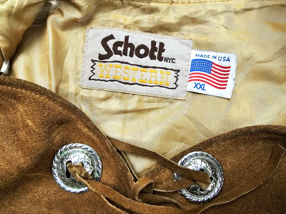 HOT VTG 70's UNISEX SCHOTT @ WESTERN SUEDE LEATHER BROWN VEST Jacket XXL (Fit L) - Image 4 of 4