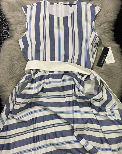 NWT Eva Longoria Stripe Sleeveless Asymmetrical Dress Size 8 New! - Picture 6 of 13