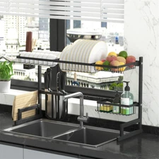 Over Sink Dish Drying Rack Drainer Shelf Stainless Steel Kitchen Cutlery Holder