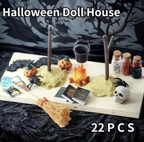22 pcs Dollhouse Miniature Halloween Scenes Pumpkin Props witch Ornaments - Picture 4 of 12