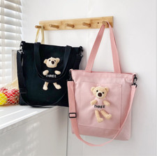 Women Canvas Travel Shopping School Bag Bear Handbag Ladies Tote Shoulder Bag 