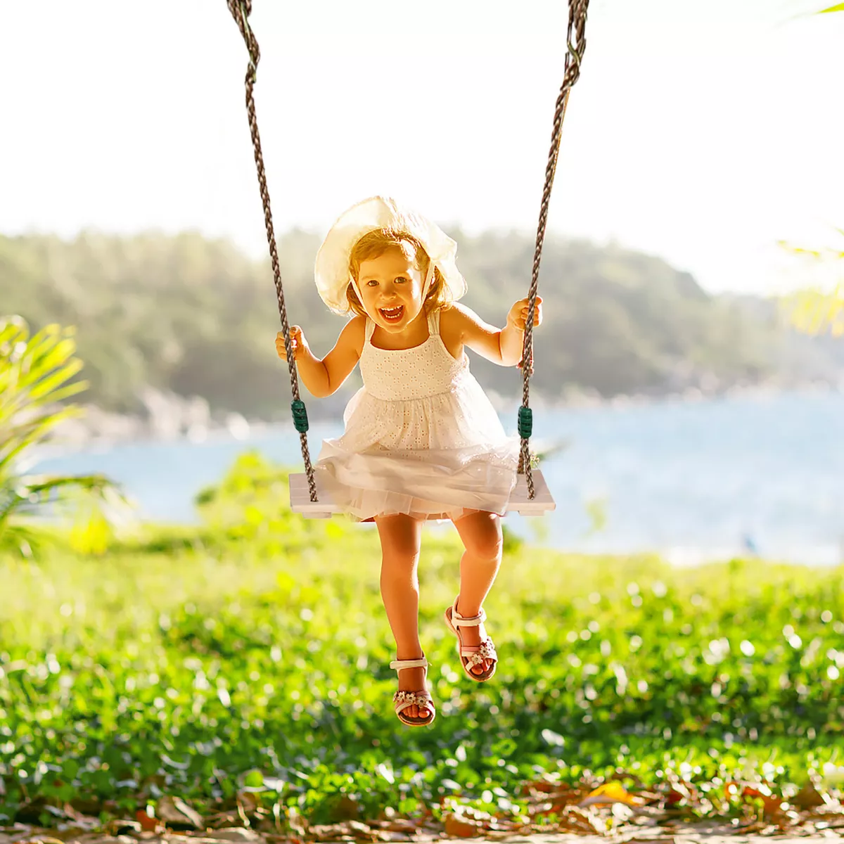 Swing Seat Wooden Swing Seat With Adjustable Rope Length Outdoor