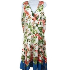 Tommy Hilfiger Womens White Handkerchief Hem Floral V Neck Blouson Dress