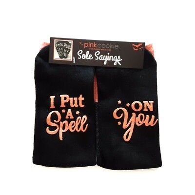 Pink Cookie Womens I Put A Spell on You Halloween Crew Socks Size 4-10 Black 