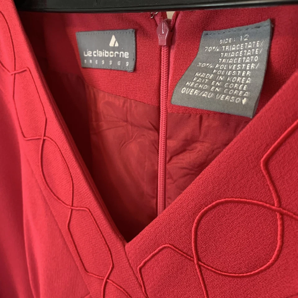 Vestido Vintage Años 90 Liz Claiborne Rosa Magenta Manga Larga Cuello en V Talla 12 Foto 3 de 3