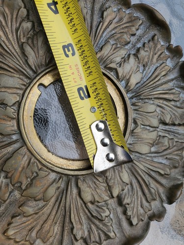 Antique Brass Door Knob Back Plate 7.5" Round 2.5" Hole Floral Leaves Heavy Vtg - Picture 3 of 11
