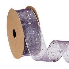 Organza Star Ribbon Wired 1.6 Inch Wide 20 Yards Purple