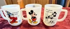 Vintage Set of 3 Mickey Mouse Milk Glass Mugs Fantasia-Steamboat Willie-Micky