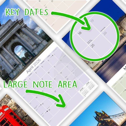 London Calendar 2026 FULL SIZE 12x24 Made in USA - Bild 7 von 10