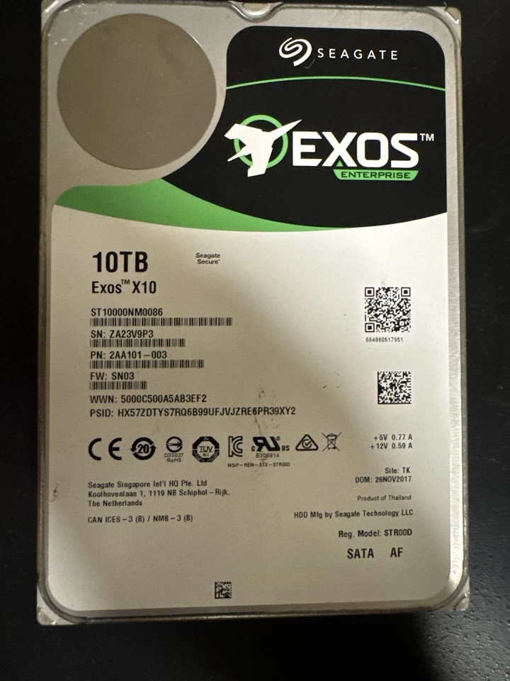 Seagate Exos X10 10TB SATA 6.0Gb/s 3.5" Internal HDD ST10000NM0086 Low Hours - Image 1 of 4