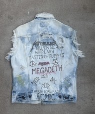 Vintage 1980s Levi’s Punk Rock Grunge Cut-off Vest. Made In USA, Hand Drawn.