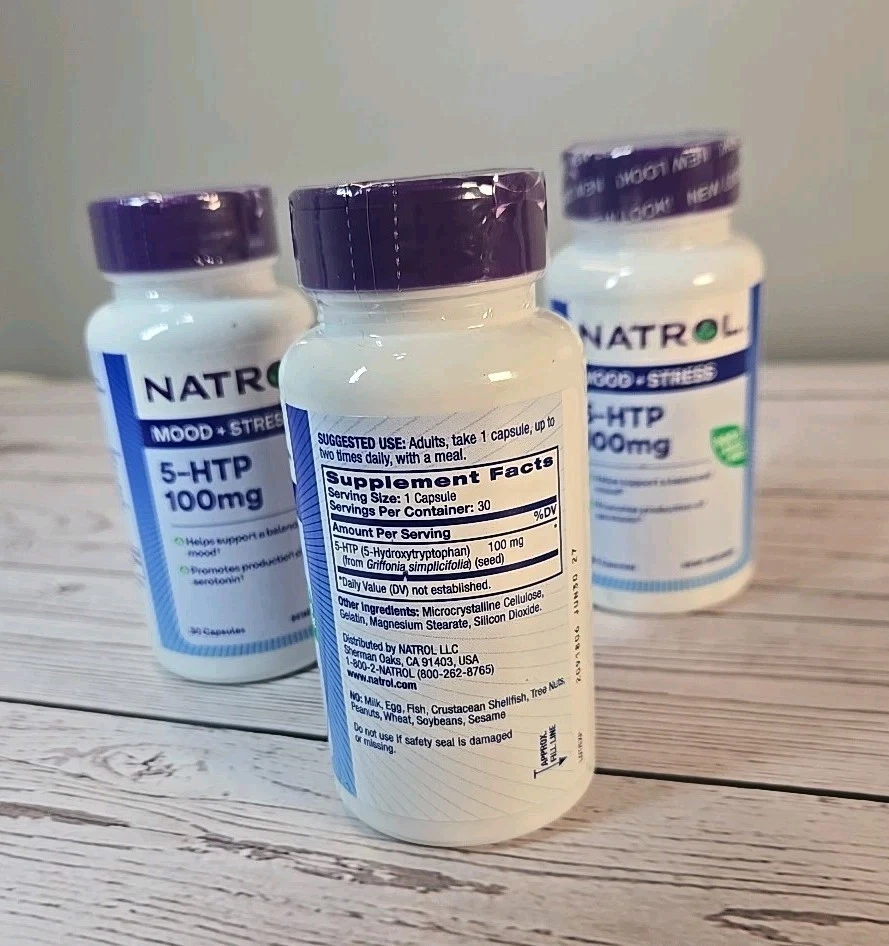Natrol 5-HTP 100mg Para Estado de ánimo y estrés 30 Cápsulas ea. ** 3 botellas** Exp 6/26 Foto 3 de 4